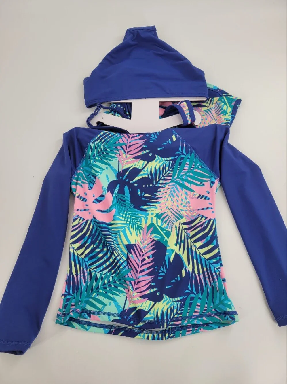 Lands' End Girls' 3pc Blue Tropical Print Rash Guard Set New
